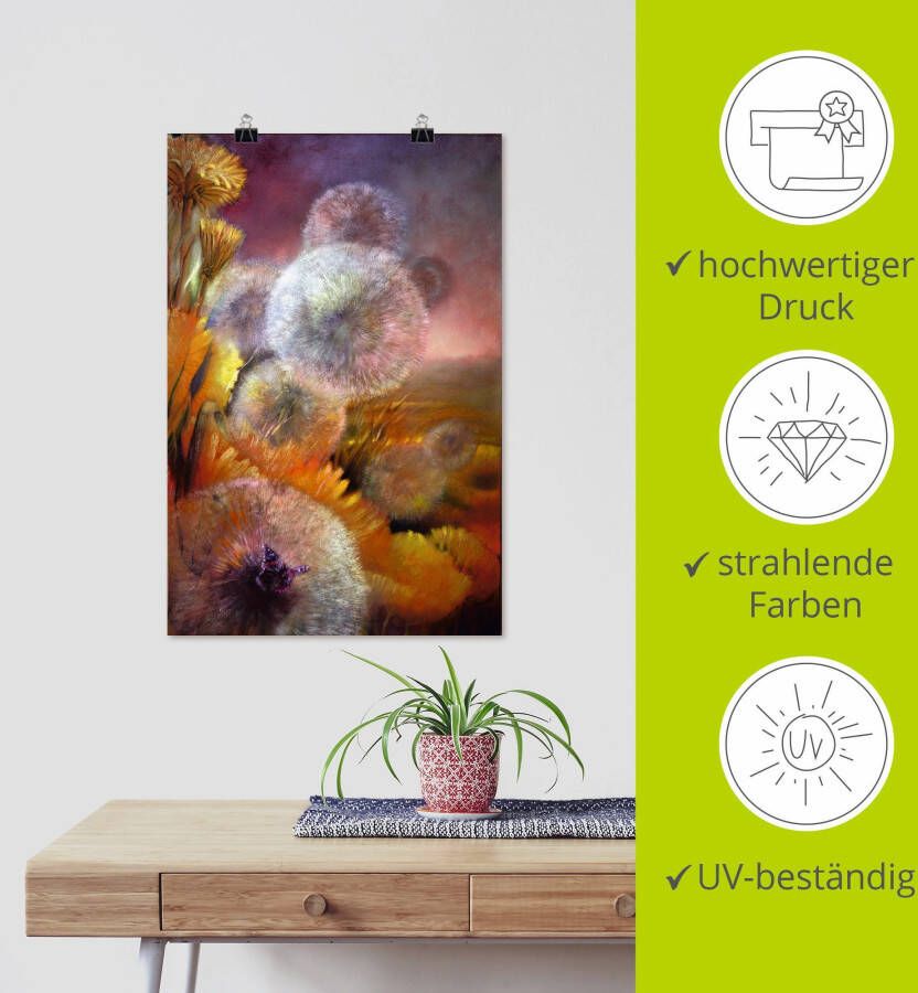 Artland Artprint Paardenbloem en vlinder als artprint op linnen poster in verschillende formaten maten