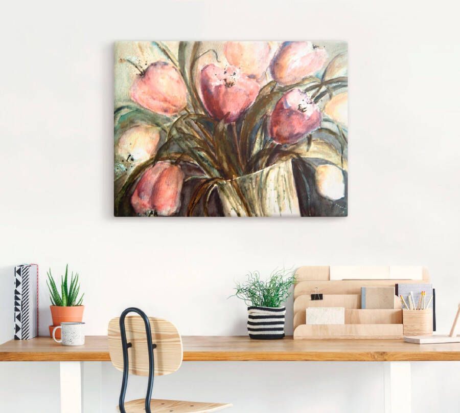 Artland Artprint Paars Tulpen in vaas als artprint op linnen poster muursticker in verschillende maten