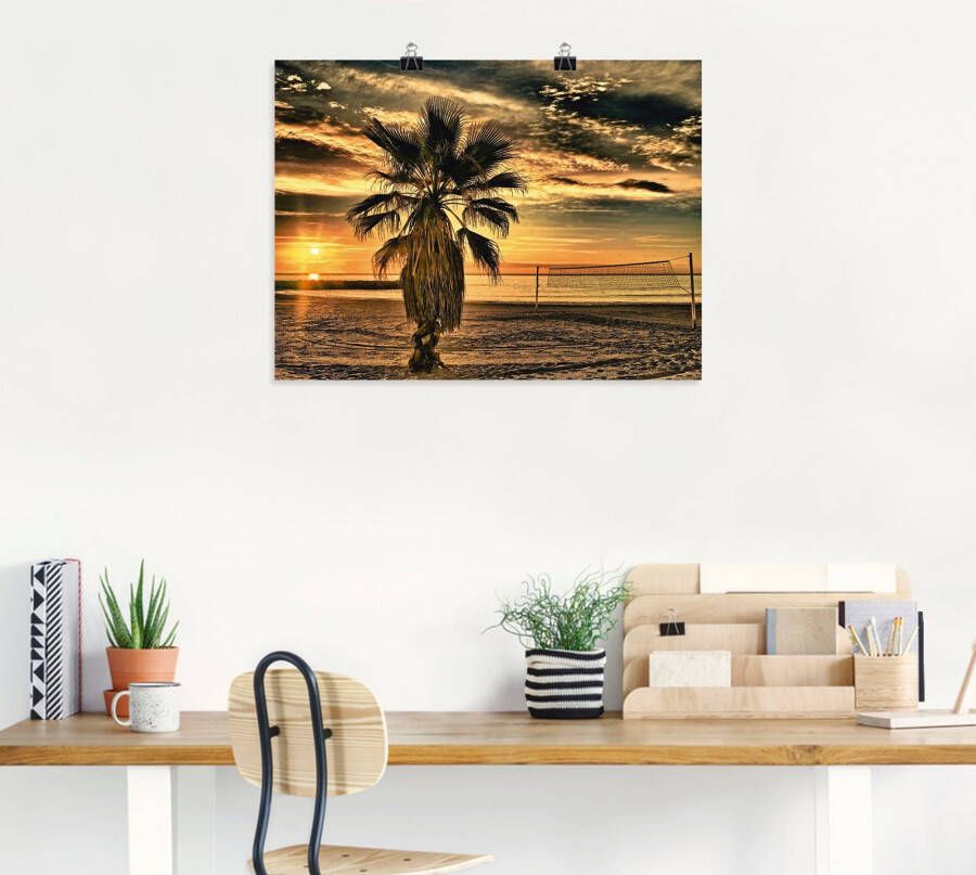 Artland Artprint Palm bij zonsondergang als artprint op linnen poster in verschillende formaten maten
