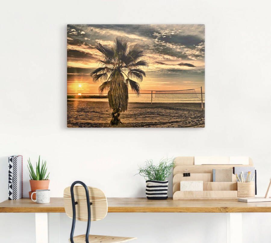 Artland Artprint Palm bij zonsondergang als artprint op linnen poster in verschillende formaten maten