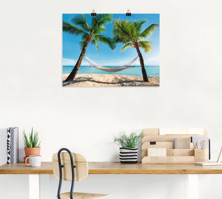 Artland Artprint Palmenstrand Caribic met hangmat als artprint op linnen poster muursticker in verschillende maten