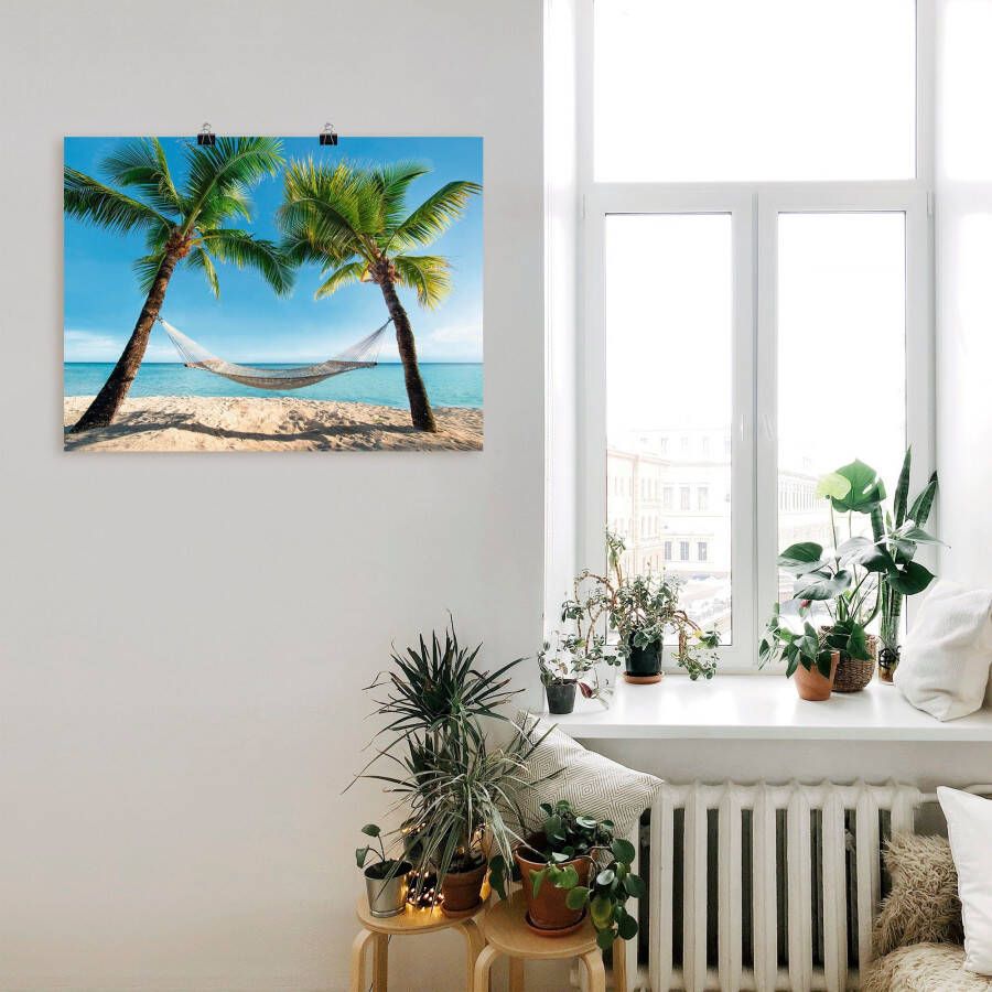 Artland Artprint Palmenstrand Caribic met hangmat als artprint op linnen poster muursticker in verschillende maten