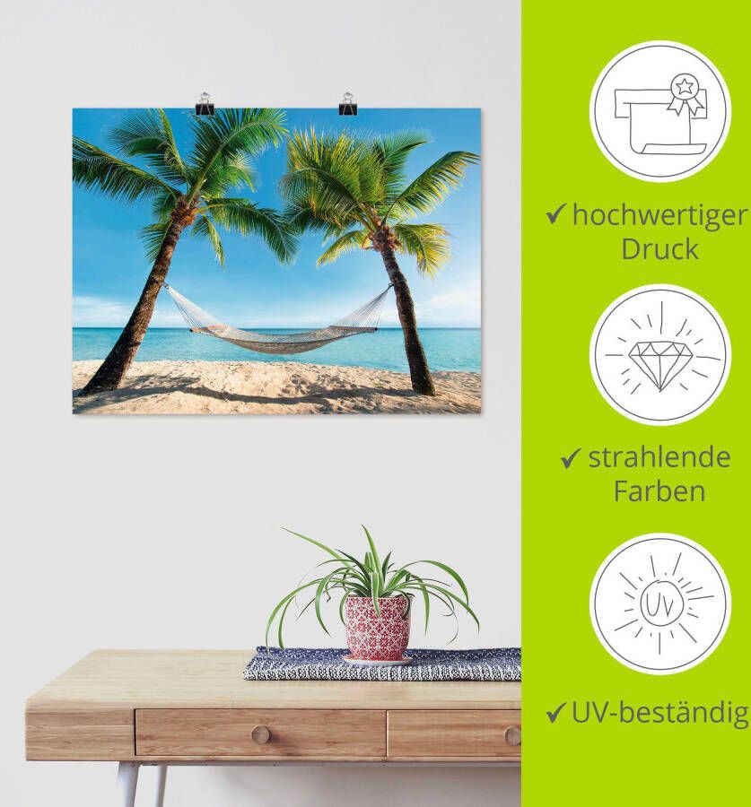 Artland Artprint Palmenstrand Caribic met hangmat als artprint op linnen poster muursticker in verschillende maten