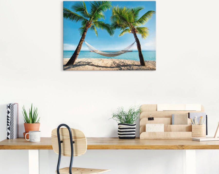 Artland Artprint Palmenstrand Caribic met hangmat als artprint op linnen poster muursticker in verschillende maten