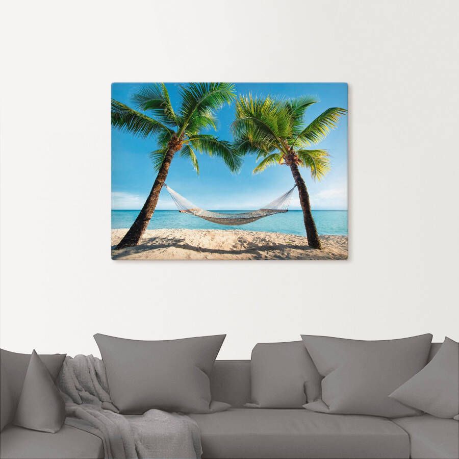 Artland Artprint Palmenstrand Caribic met hangmat als artprint op linnen poster muursticker in verschillende maten