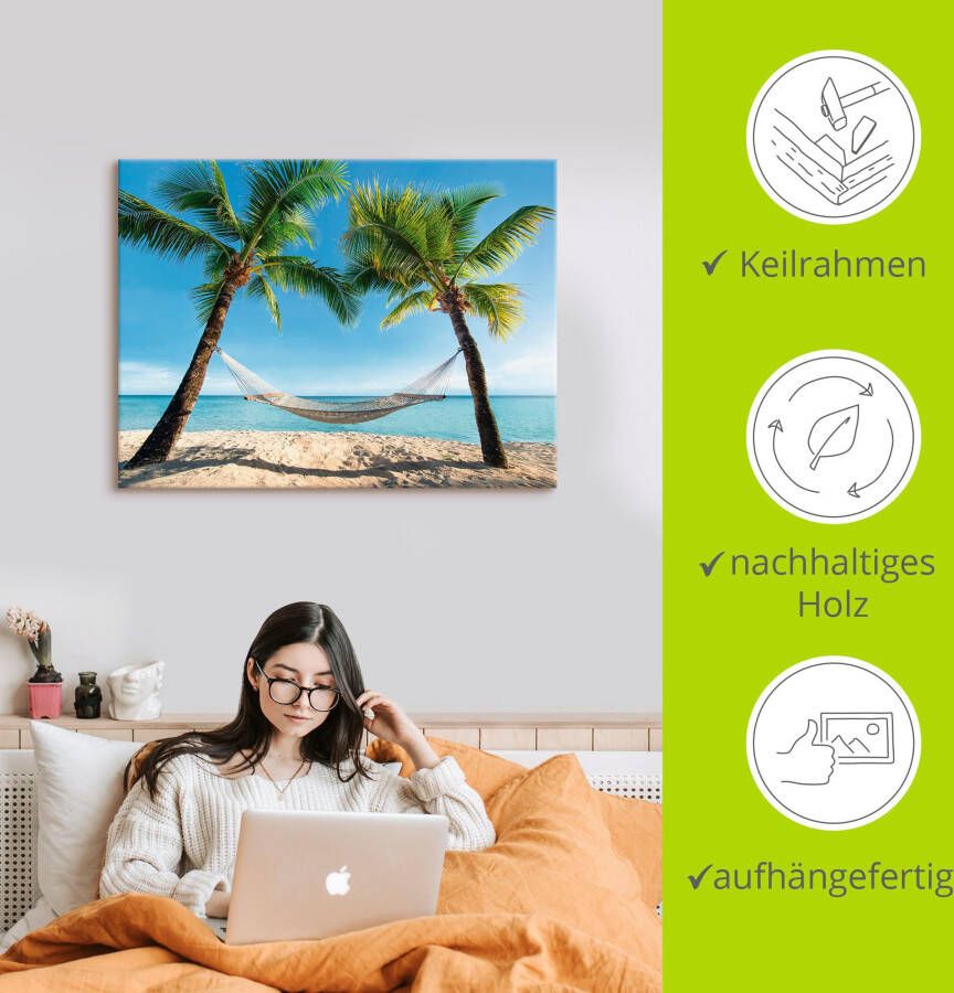 Artland Artprint Palmenstrand Caribic met hangmat als artprint op linnen poster muursticker in verschillende maten