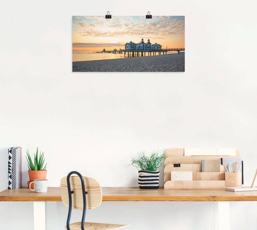 Artland Artprint Pier Sellin bij zonsopkomst als artprint op linnen poster muursticker in verschillende maten