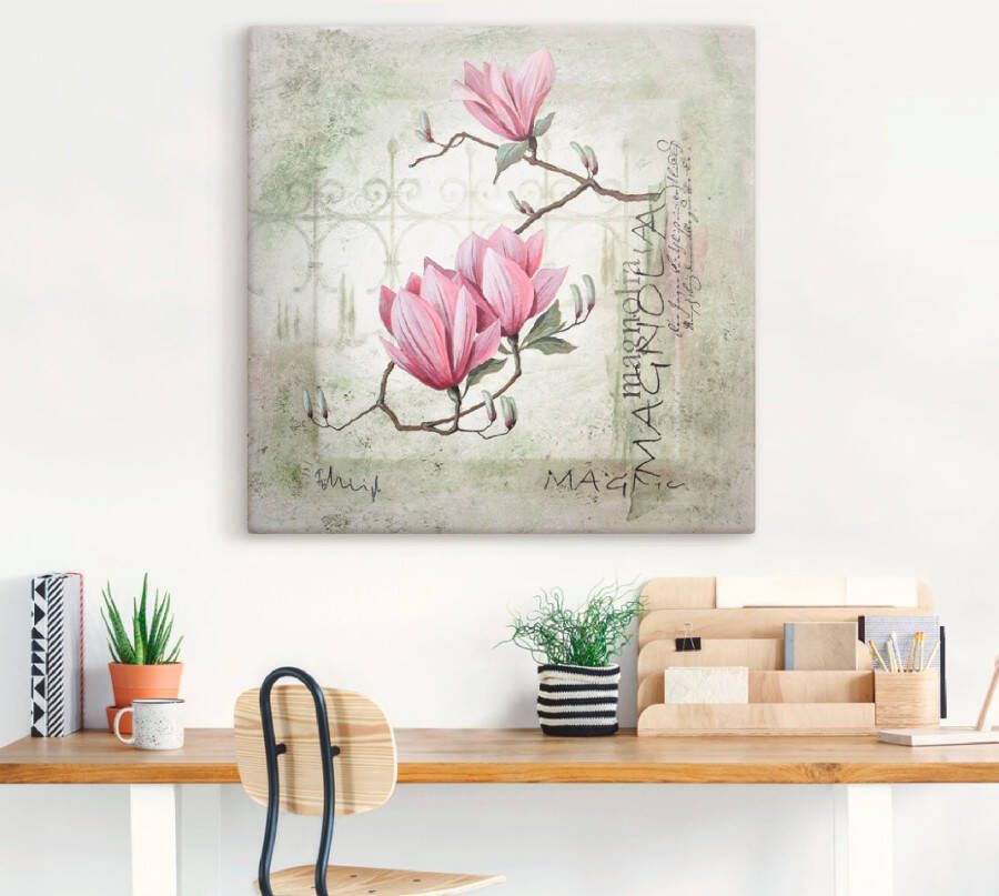 Artland Artprint Pinkkleurige magnolia als artprint op linnen poster muursticker in verschillende maten