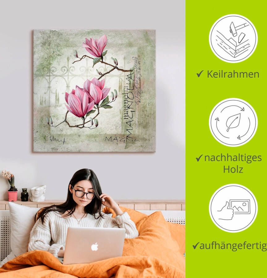 Artland Artprint Pinkkleurige magnolia als artprint op linnen poster muursticker in verschillende maten