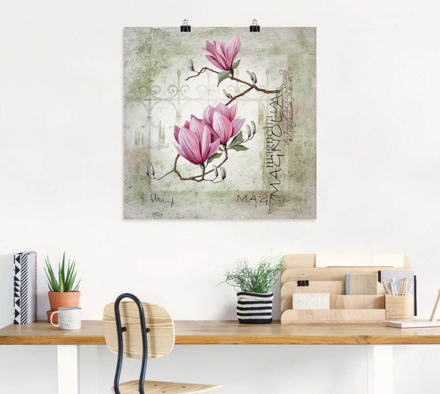 Artland Artprint Pinkkleurige magnolia als artprint op linnen poster muursticker in verschillende maten