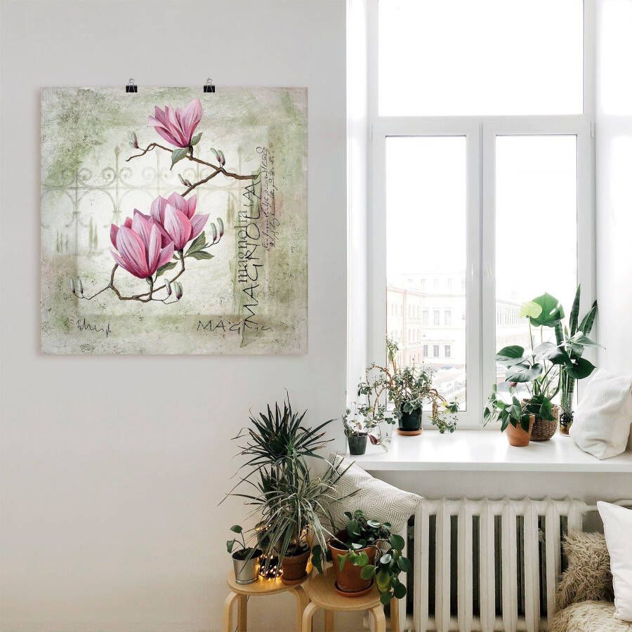 Artland Artprint Pinkkleurige magnolia als artprint op linnen poster muursticker in verschillende maten