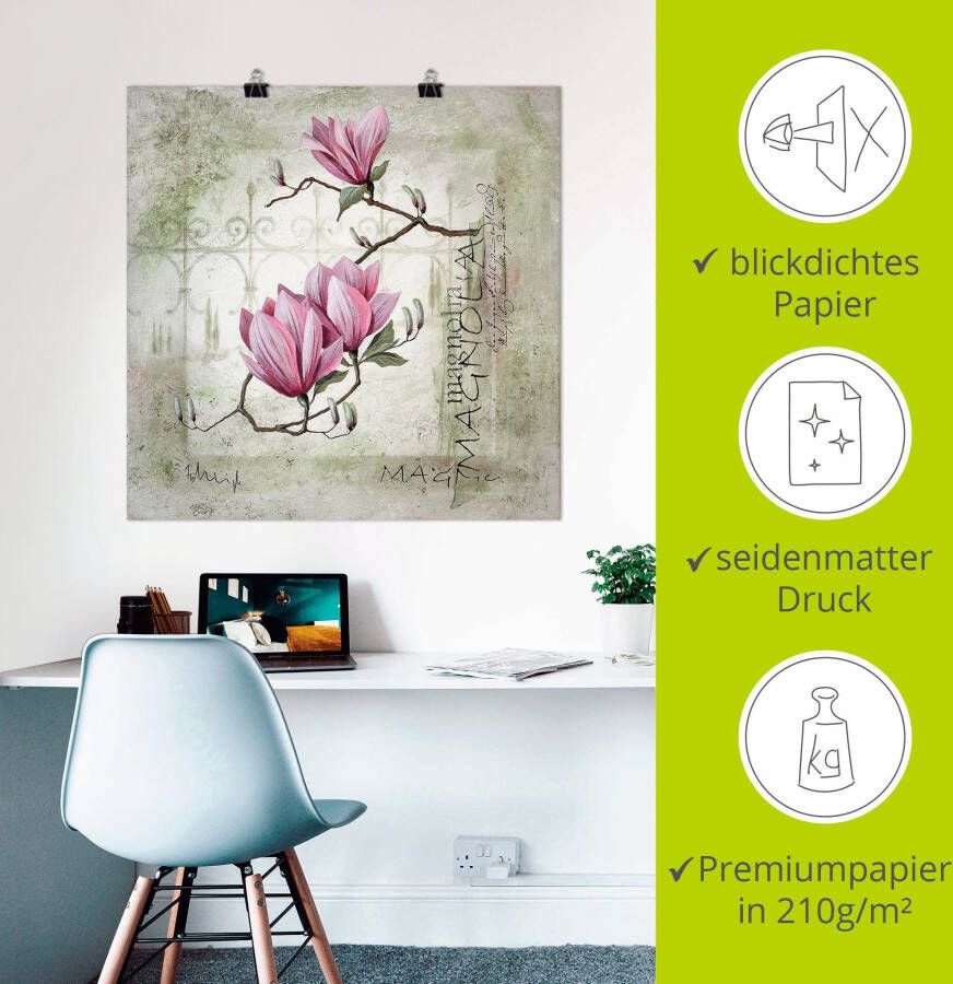 Artland Artprint Pinkkleurige magnolia als artprint op linnen poster muursticker in verschillende maten