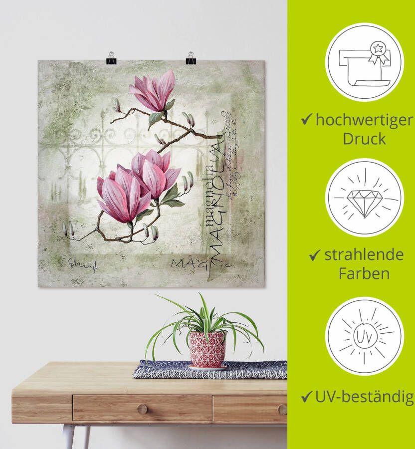 Artland Artprint Pinkkleurige magnolia als artprint op linnen poster muursticker in verschillende maten