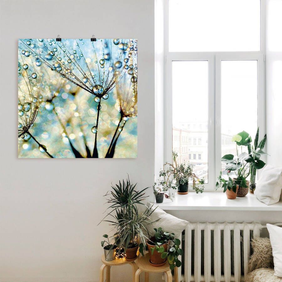 Artland Artprint Pluizenbol blauwe diamanten als artprint van aluminium artprint voor buiten artprint op linnen poster muursticker