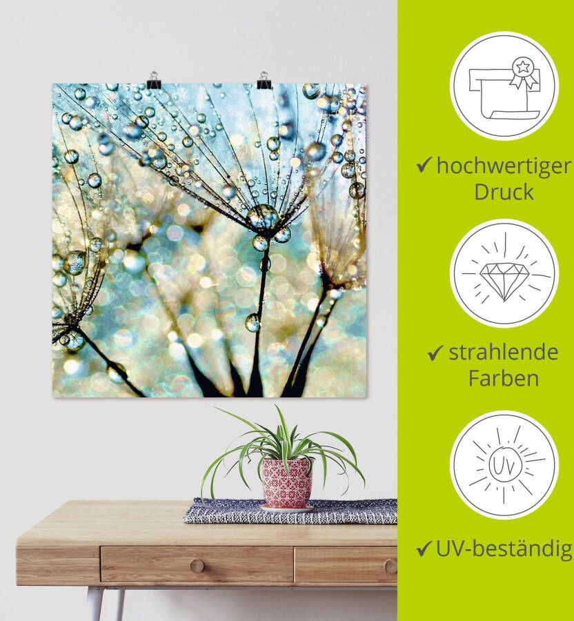 Artland Artprint Pluizenbol blauwe diamanten als artprint van aluminium artprint voor buiten artprint op linnen poster muursticker