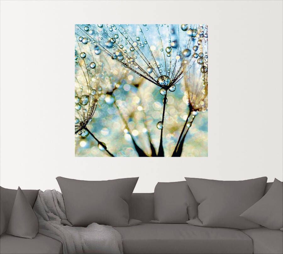 Artland Artprint Pluizenbol blauwe diamanten als artprint van aluminium artprint voor buiten artprint op linnen poster muursticker