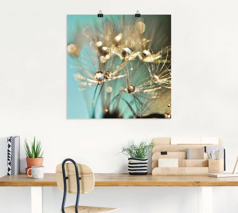 Artland Artprint Pluizenbol glanzend goud als artprint van aluminium artprint voor buiten artprint op linnen poster muursticker