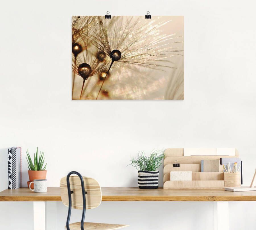 Artland Artprint Pluizenbol gouden druppels als artprint van aluminium artprint voor buiten artprint op linnen poster muursticker