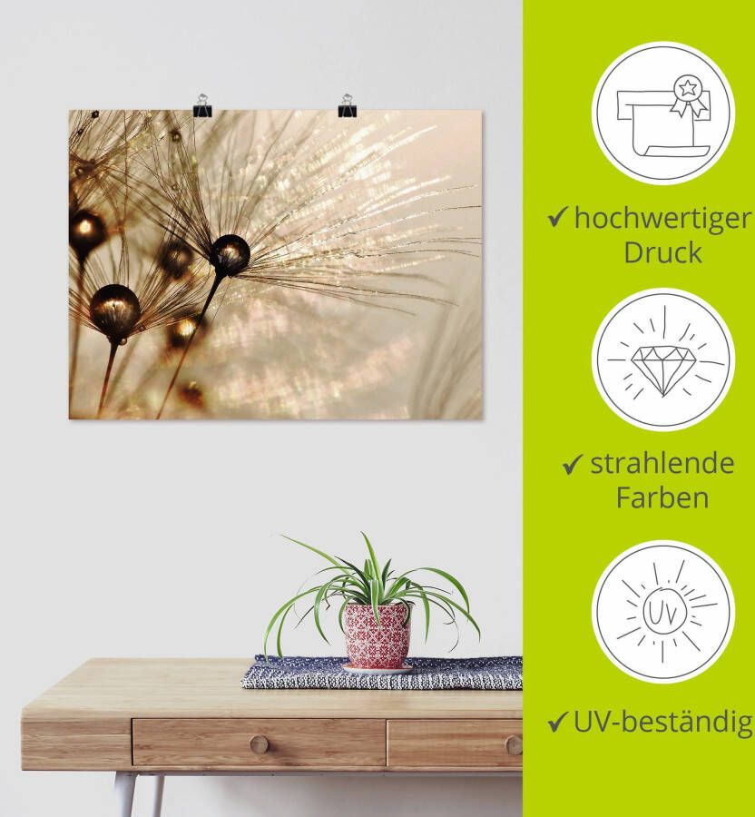 Artland Artprint Pluizenbol gouden druppels als artprint van aluminium artprint voor buiten artprint op linnen poster muursticker