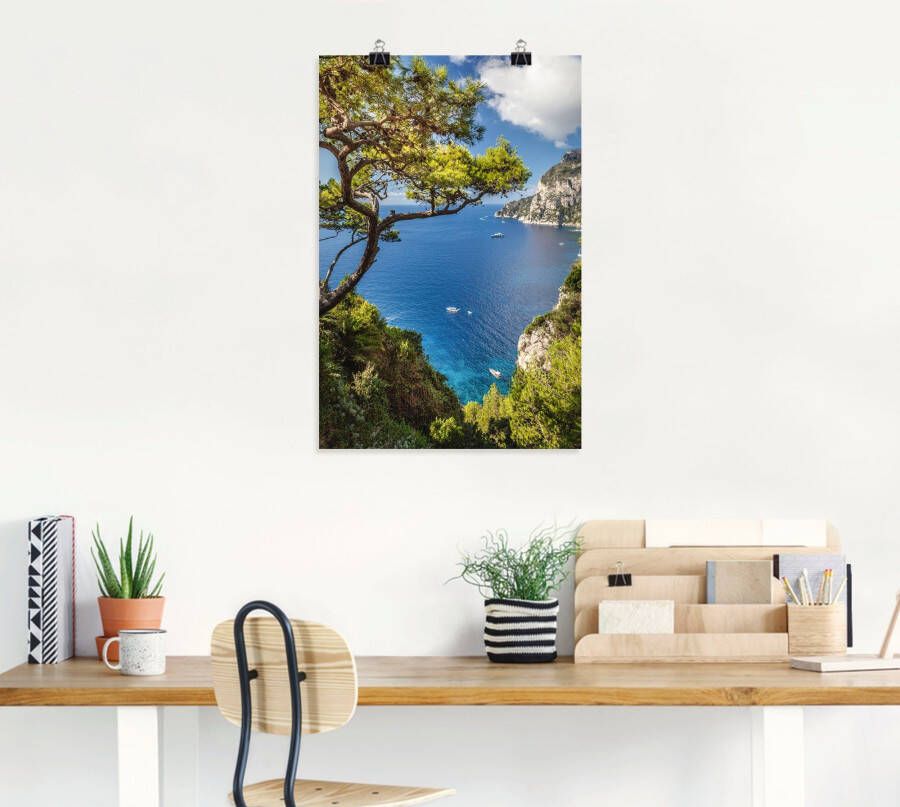 Artland Artprint Punta de Masullo eiland capri Italië als artprint van aluminium artprint voor buiten artprint op linnen poster muursticker