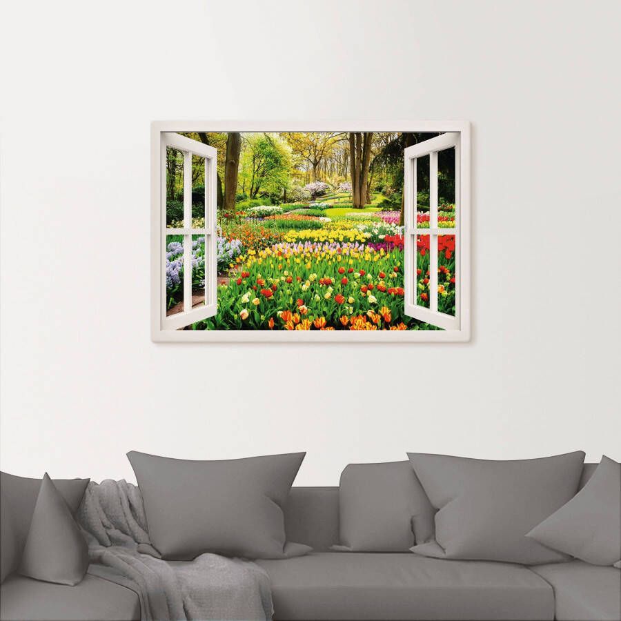 Artland Artprint Raamzicht tulpen tuin lente als artprint van aluminium artprint voor buiten artprint op linnen poster muursticker