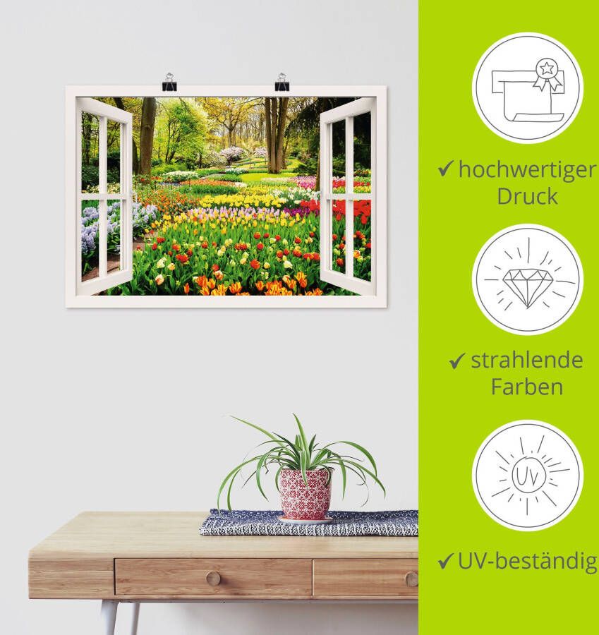 Artland Artprint Raamzicht tulpen tuin lente als artprint van aluminium artprint voor buiten artprint op linnen poster muursticker