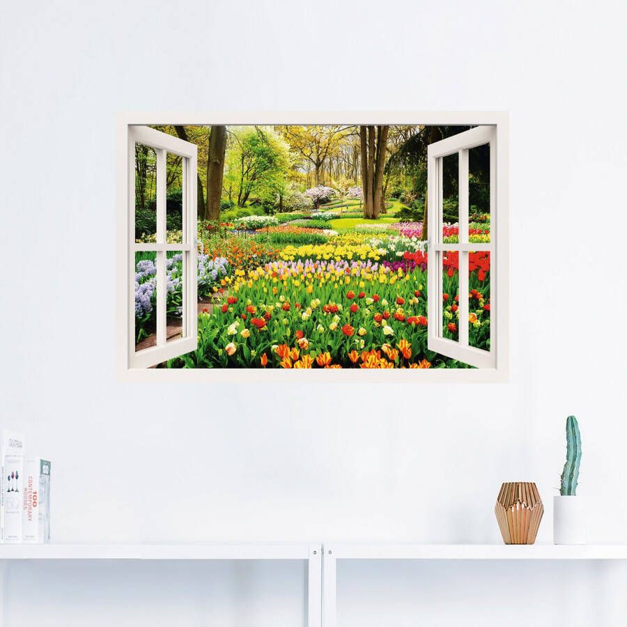 Artland Artprint Raamzicht tulpen tuin lente als artprint van aluminium artprint voor buiten artprint op linnen poster muursticker