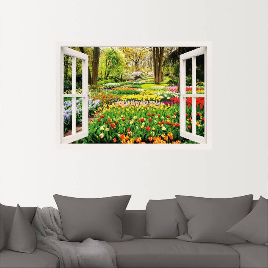 Artland Artprint Raamzicht tulpen tuin lente als artprint van aluminium artprint voor buiten artprint op linnen poster muursticker