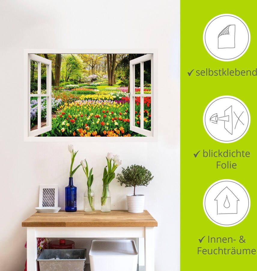 Artland Artprint Raamzicht tulpen tuin lente als artprint van aluminium artprint voor buiten artprint op linnen poster muursticker