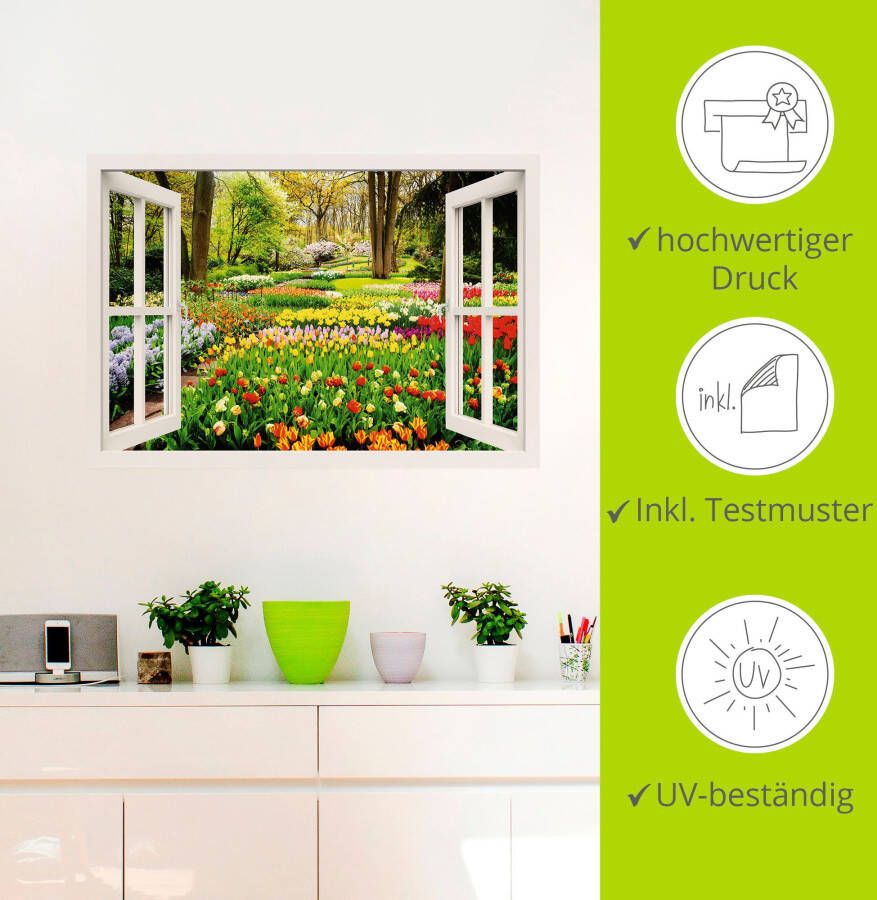 Artland Artprint Raamzicht tulpen tuin lente als artprint van aluminium artprint voor buiten artprint op linnen poster muursticker