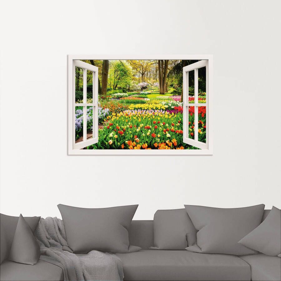 Artland Artprint Raamzicht tulpen tuin lente als artprint van aluminium artprint voor buiten artprint op linnen poster muursticker