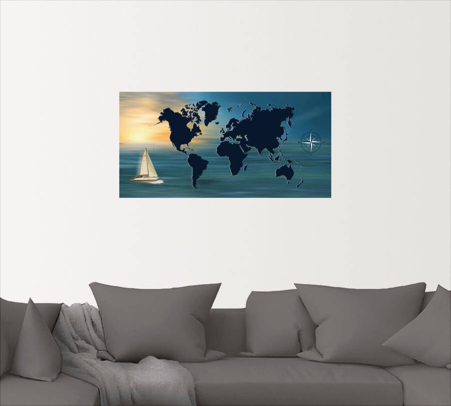 Artland Artprint Reis om de wereld met wereldkaart