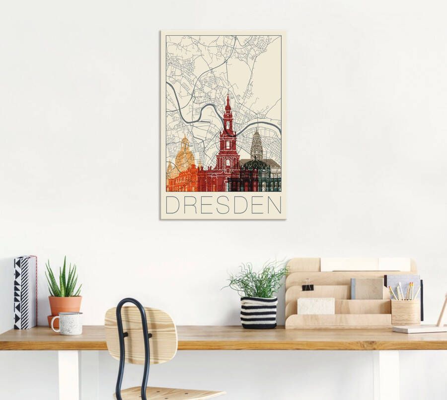 Artland Artprint Retro kaart Dresden als artprint van aluminium artprint op linnen muursticker of poster in verschillende maten