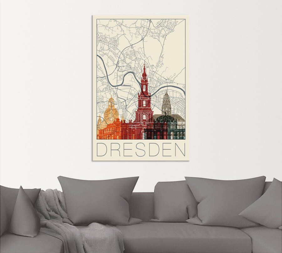 Artland Artprint Retro kaart Dresden als artprint van aluminium artprint op linnen muursticker of poster in verschillende maten