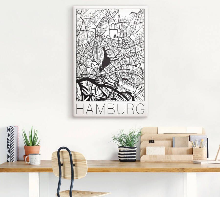 Artland Artprint Retro kaart Hamburg Duitsland als artprint op linnen poster in verschillende formaten maten