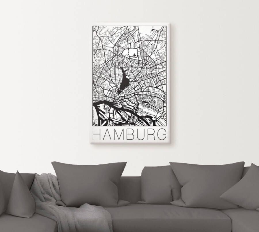 Artland Artprint Retro kaart Hamburg Duitsland als artprint op linnen poster in verschillende formaten maten