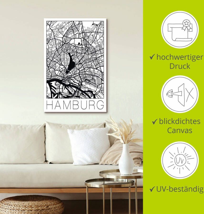 Artland Artprint Retro kaart Hamburg Duitsland als artprint op linnen poster in verschillende formaten maten