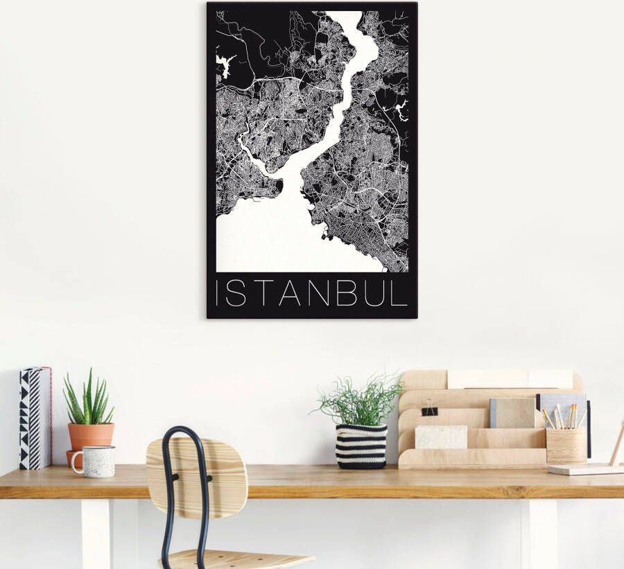 Artland Poster Retro kaart Istanbul zwart & wit als artprint van aluminium artprint op linnen muursticker of poster in verschillende maten - Foto 3