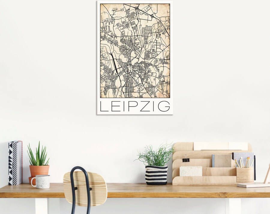 Artland Artprint Retro kaart Leipzig Duitsland Grunge als artprint van aluminium artprint op linnen muursticker of poster in verschillende maten