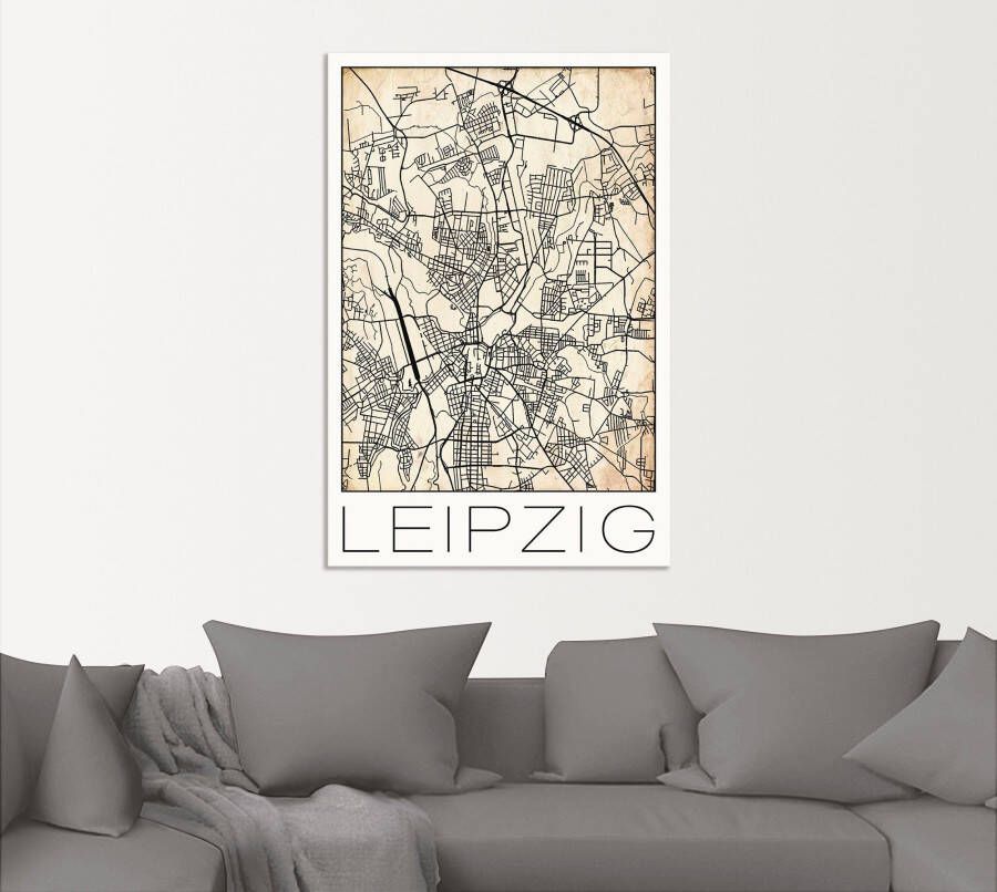 Artland Artprint Retro kaart Leipzig Duitsland Grunge als artprint van aluminium artprint op linnen muursticker of poster in verschillende maten