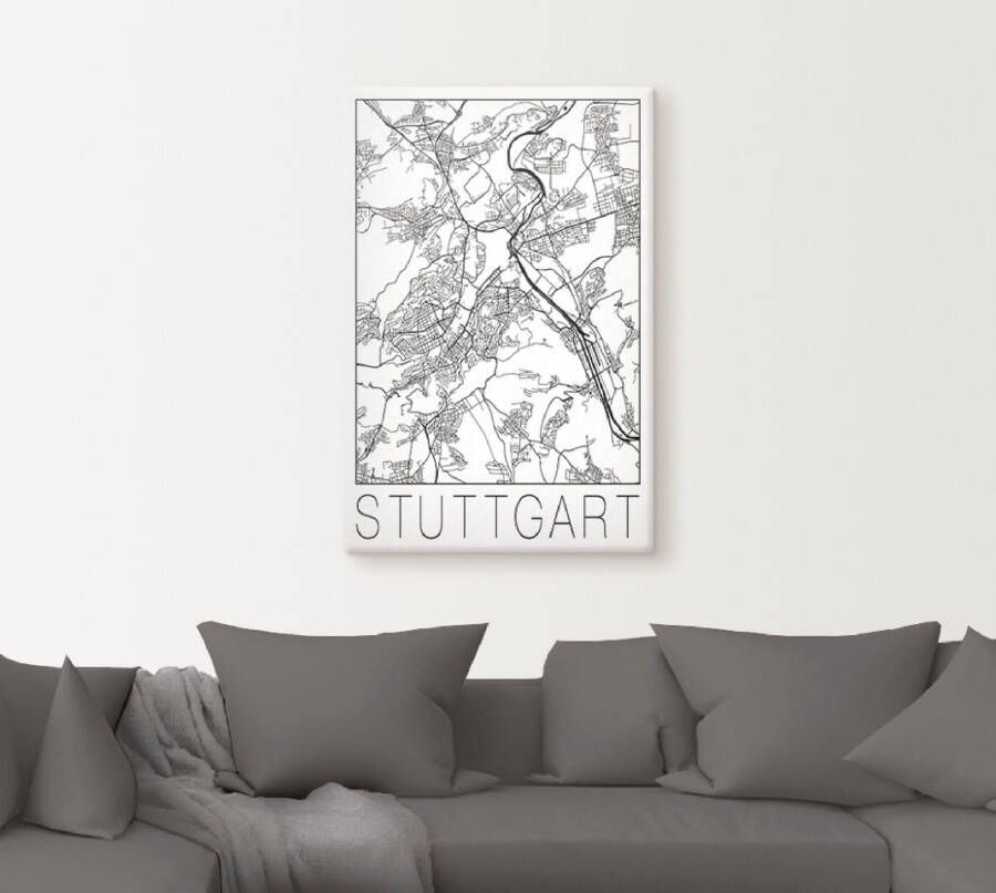 Artland Poster Retro kaart Stuttgart Duitsland als artprint van aluminium artprint op linnen muursticker of poster in verschillende maten - Foto 3