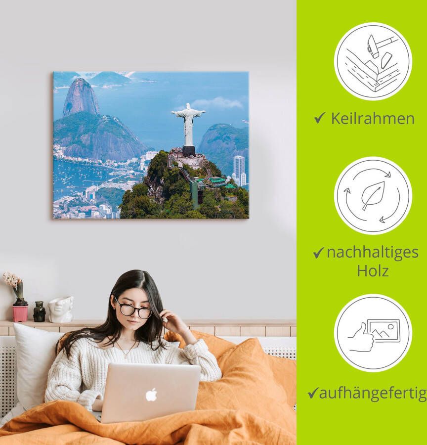 Artland Artprint Rio de Janeiro met Christus als artprint van aluminium artprint op linnen muursticker verschillende maten