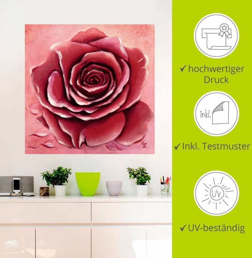 Artland Artprint Rode roos met de hand geschilderd als artprint van aluminium artprint op linnen muursticker verschillende maten