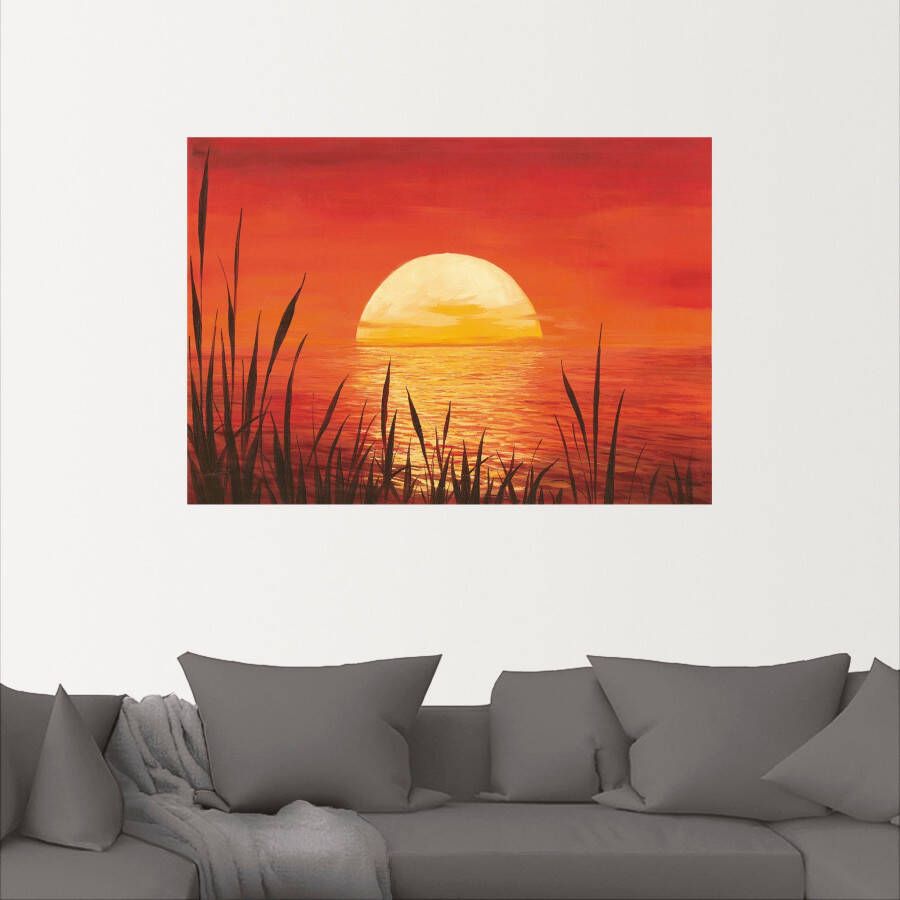 Artland Artprint Rode zonsondergang bij de oceaan als artprint van aluminium artprint voor buiten artprint op linnen poster muursticker