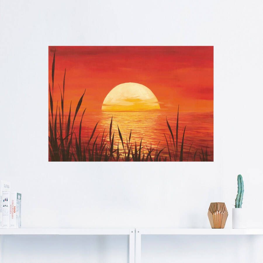 Artland Artprint Rode zonsondergang bij de oceaan als artprint van aluminium artprint voor buiten artprint op linnen poster muursticker