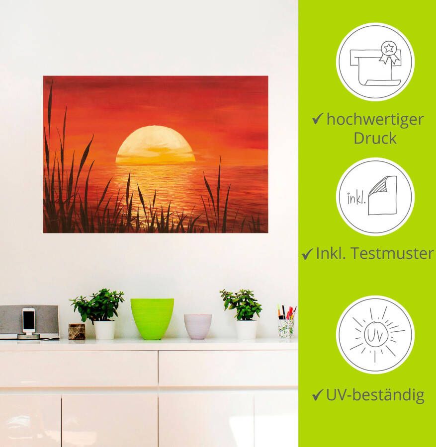 Artland Artprint Rode zonsondergang bij de oceaan als artprint van aluminium artprint voor buiten artprint op linnen poster muursticker