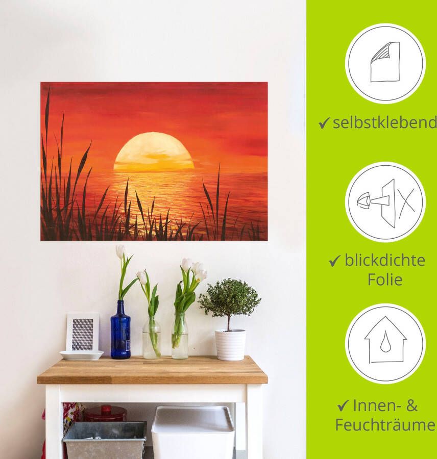 Artland Artprint Rode zonsondergang bij de oceaan als artprint van aluminium artprint voor buiten artprint op linnen poster muursticker