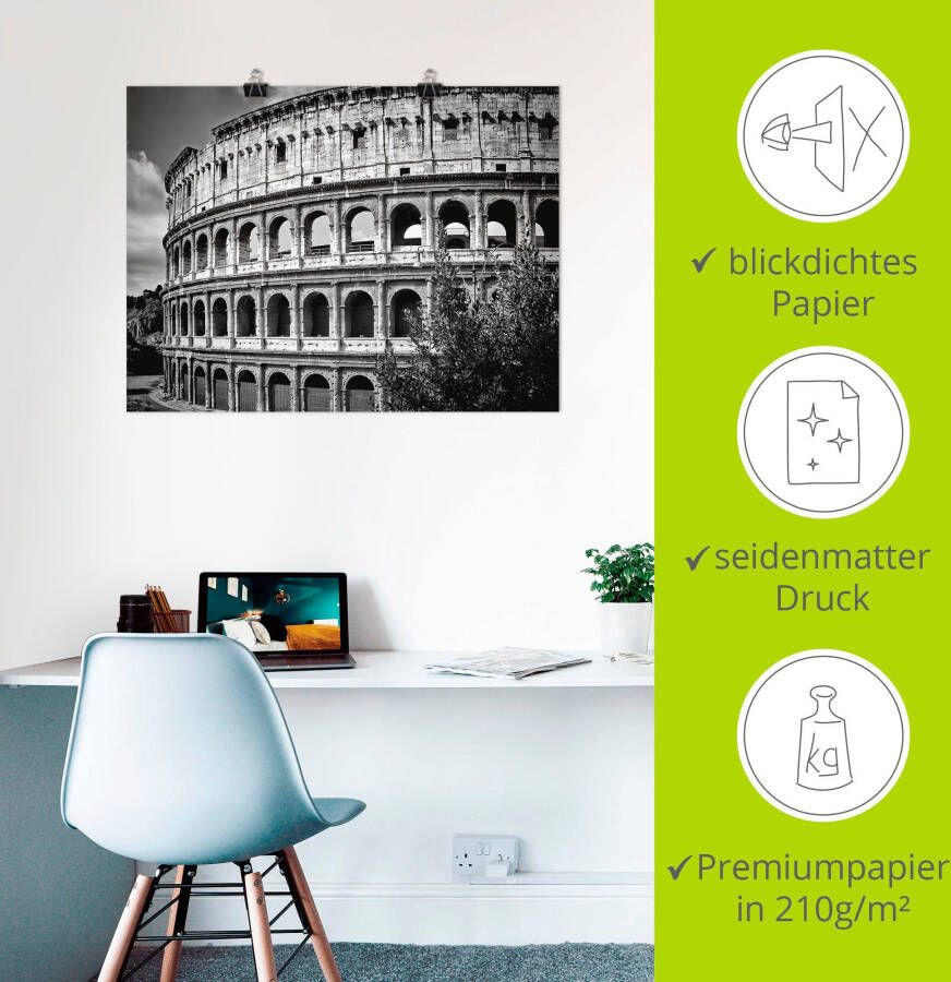 Artland Artprint Rome Colosseum monochroom als artprint van aluminium artprint voor buiten poster in diverse formaten