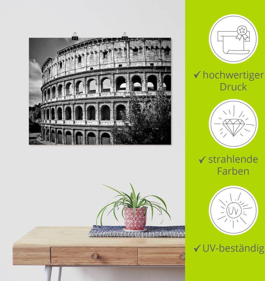 Artland Artprint Rome Colosseum monochroom als artprint van aluminium artprint voor buiten poster in diverse formaten