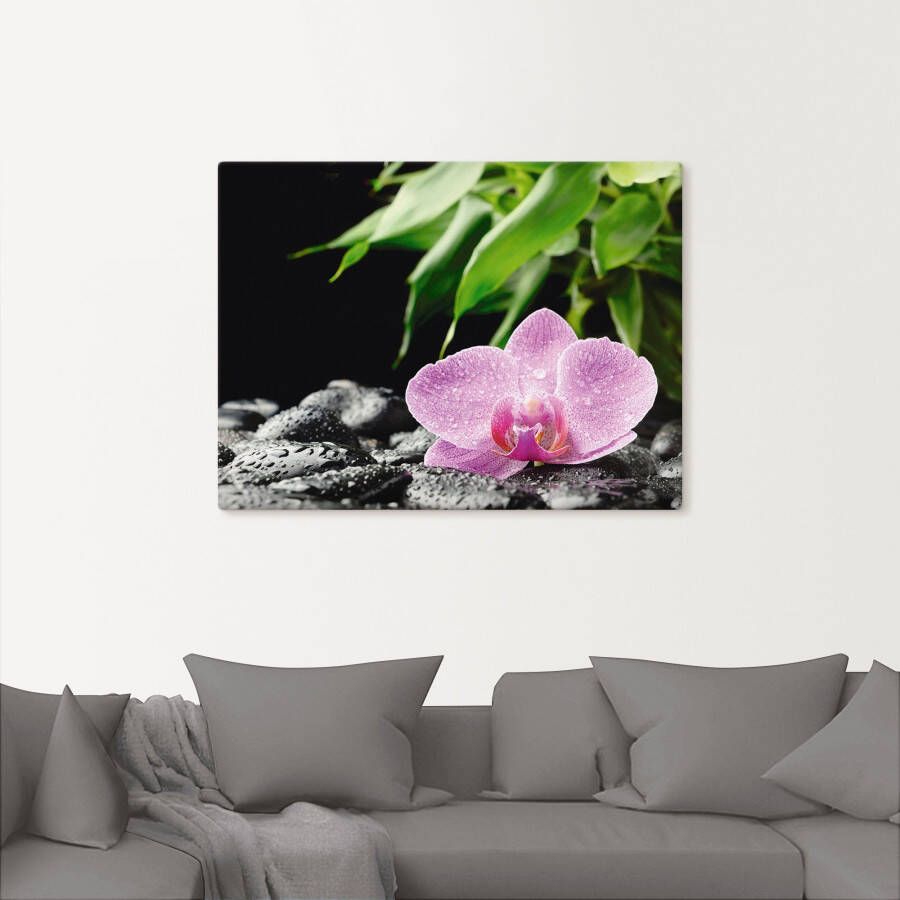 Artland Artprint Roze orchidee op zwarte zen stenen als artprint op linnen poster in verschillende formaten maten